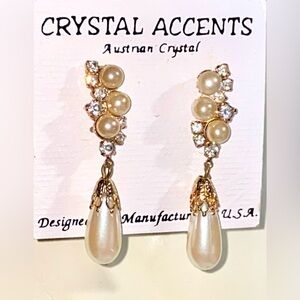Vintage Crystal Accents Post Earrings Austrian Crystal Gold & Silver Tone  USA